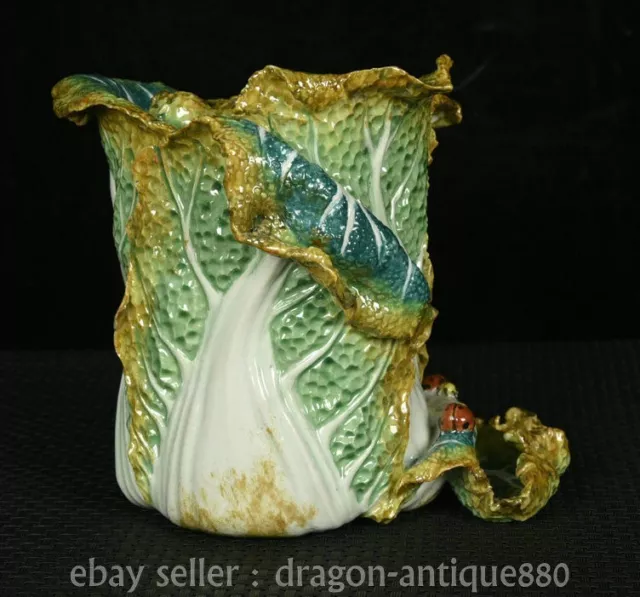 5.6" Old Chinese Qianlong Bionic Porcelain Cabbage Wealth Brush Pot Pencil Vase