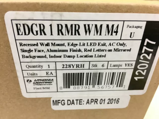 Lithonia Edge Lit Aluminum Finish Mirrored Background Exit Sign EDGR 1 RMR WM M4