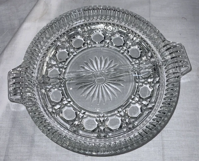 Vintage Glass Divided Relish Serving Dish Plate Bowl 7.25"