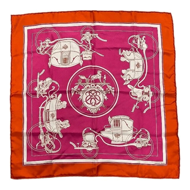 Hermes Ex-Libris Ex Libris  40 Petit Silk Scarf Carriage Square Orange
