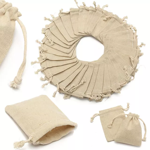 30pcs Bag Natural Linen Pouch Drawstring Burlap Jute Sack Drawstring Gift Bags-