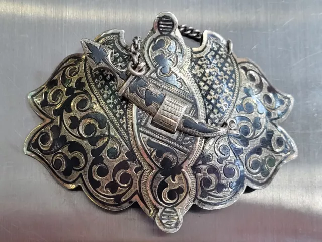 Fabulous Scarce Antique Russian Silver Niello Belt Buckle