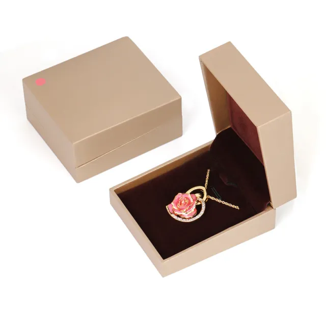 Heart Shaped Rose Pendant 24K Gold Plated Flower Necklace Drop Necklace for Wome