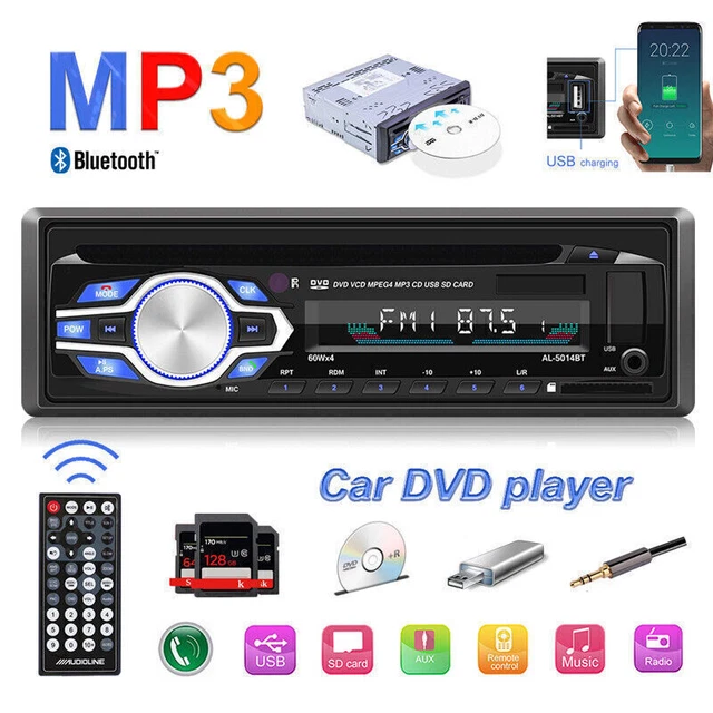 12V Single Din Bluetooth AUX Car Audio Radio MP3 DVD CD Player Remote Control TF