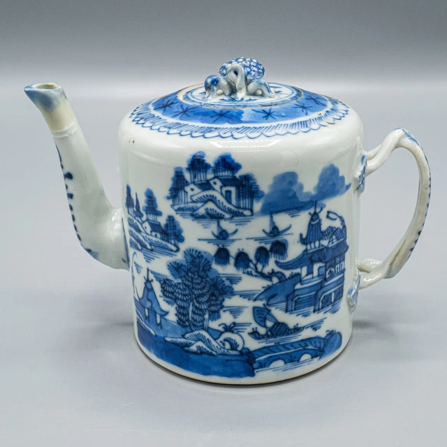 REPAIR ANTIQUE CHINESE Export Porcelain Blue Canton Teapot & Lid FREE