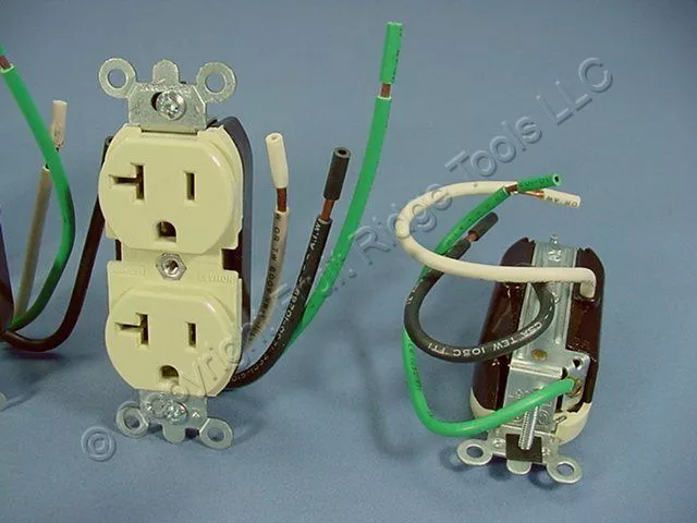 10pk Leviton Ivory COMMERCIAL Duplex Receptacles Pigtail Leads 20A 5-20R 5340-I 3