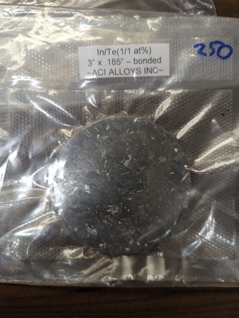 Indium Tellurium sputter target, In/Te, 3" x 0.185", bonded to Cu
