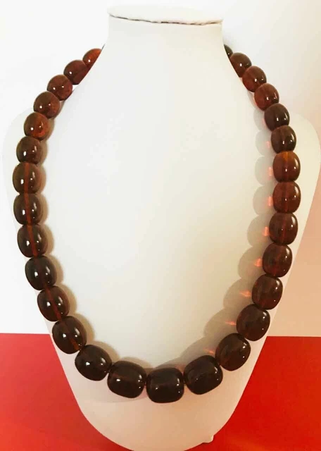 Collier Ambre Baltique Cognac Naturel Gros Collier de Perles d'Ambre pressé