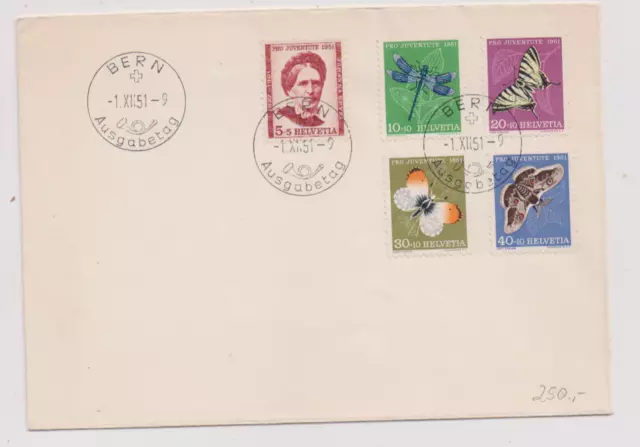 Briefmarken Schweiz 1951 Ausgabe Umschlag Bern  1.12.1951 Ausgabetag Pro Juventu