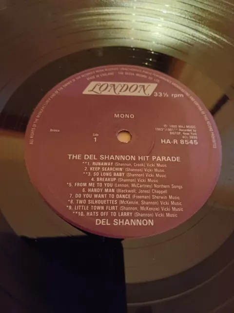 A 12" Viynl LP Album Which Is Called The Del Shannon Hit Parade By Del Shannon.