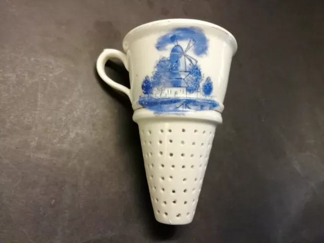 Altes Porzellan Sieb Teesieb Kaffee Filter Saucenfilter um1900 Jugendstil Mühle