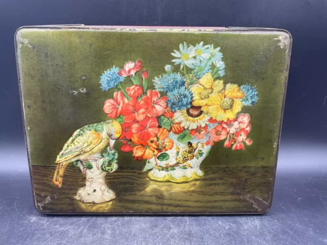 Antique Biscuit Tin W&R Jacob Co. Liverpool England Bird Flowers