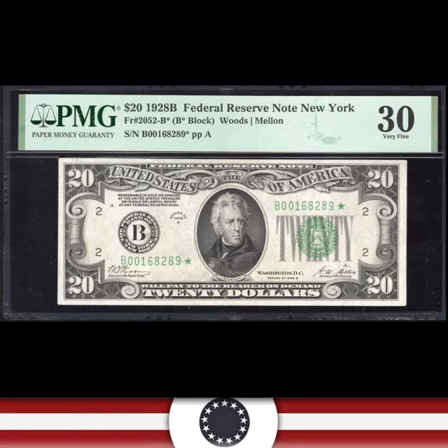 1928-B $20 NEW YORK FRN FEDERAL RESERVE NOTE *STAR* PMG 30 Fr 2052-B* 69289*