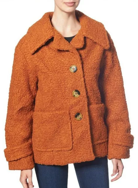 Free People Women's Soft Faux Shearling Notched Lapel Warm Teddy Coat M 2