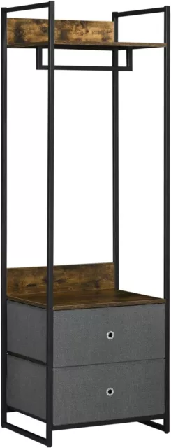 Industrial Clothes Stand 2 Drawers Garment Rail Rack Open Wardrobe Rustic Brown