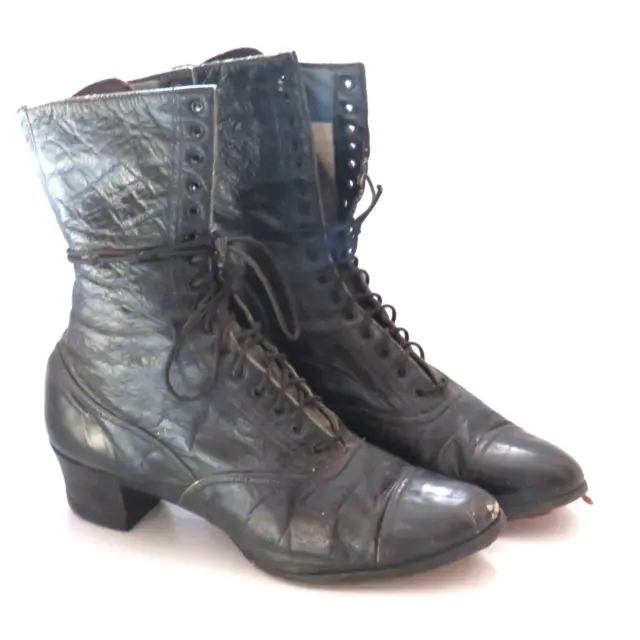 Antique Victorian /Edwardian Women's Black Leather Boots Modern Size Approx 7.5