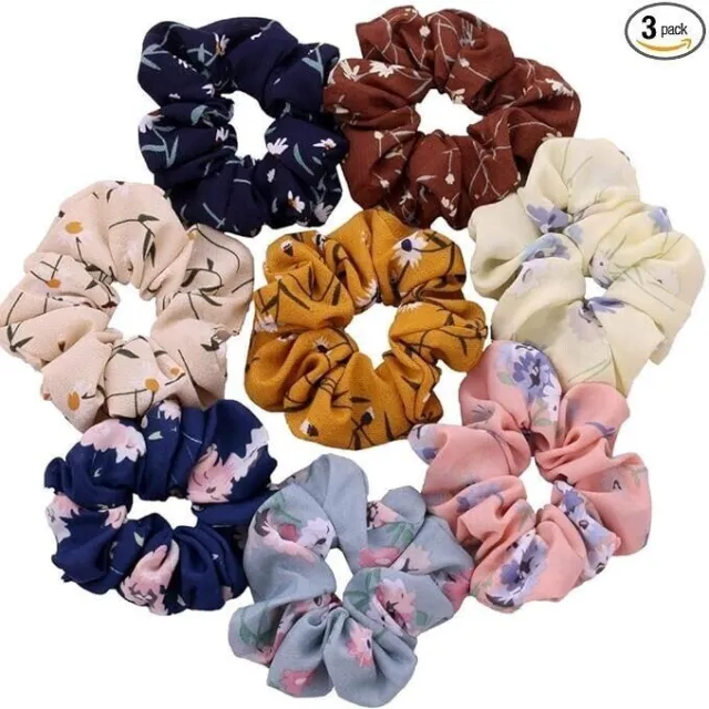 Fabric Elastic Chiffon Flower Hair Scrunchies For Women & Girls Multicolour