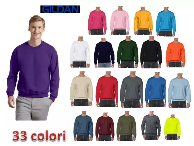 Felpa Uomo Girocollo Gildan Misto Cotone Tuta Felpata Maglia Maglione
