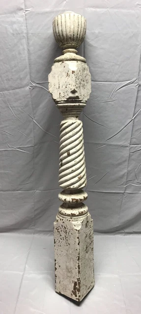 VTG Shabby White Hardwood Oak Turned Twist Newel Post 6x49 Old Staircase 149-23B 15