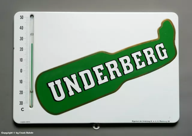 ALTES Emailschild - UNDERBERG mit Thermometer - um 1955