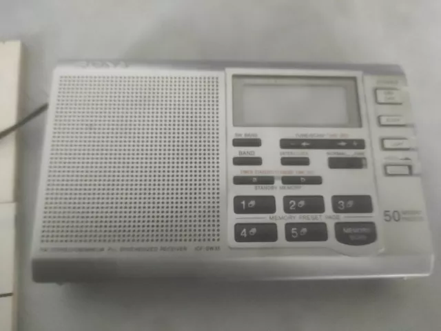 Sony ICF-SW35 FM MW SW LW World Band Portable Radio Receiver Clock Timer Silver