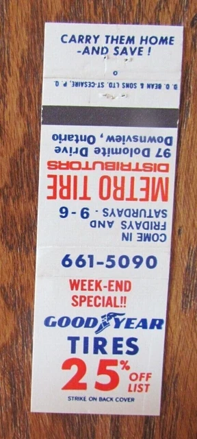 Goodyear Tires Matchbook Cover: Downsview, Ontario Empty Matchcover -D2