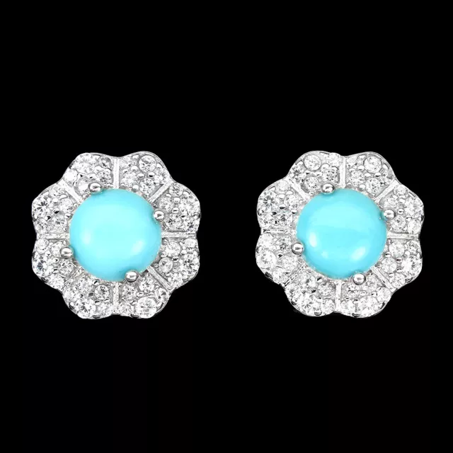 Sin Calentar Redondo Azul Turquesa 6mm Imitación Cz 925 Pendientes de Plata Ley