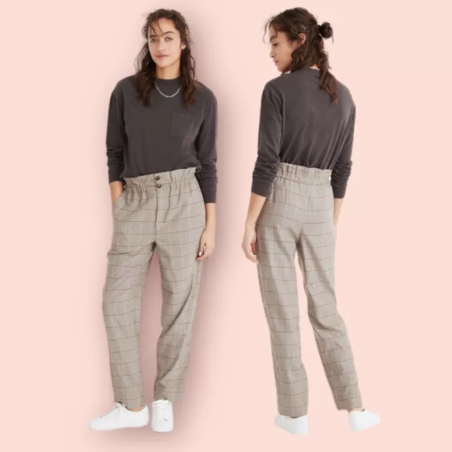 Madewell Paperbag Tapered Pants Trousers in Glen Plaid Sz 2