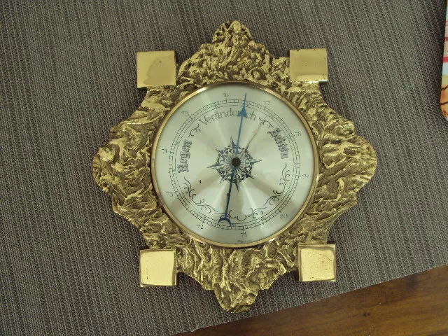 Alte Wetterstation Barometer Frisy Messing Massiv Germany edles Stück 1500g #13