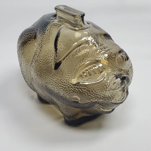 Glass Piggy Bank Clear Gray Textured