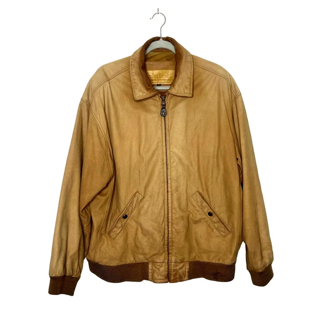 Timberland Weathergear Cowhide Leather Bomber Jacket Light Tan Men's L