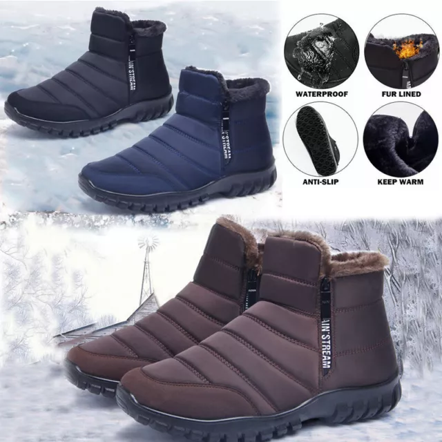 Mens Waterproof Snow Ankle Ladies Fur Lined Non-slip Winter Warm Boots Shoes