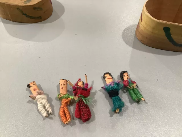 Vintage Collectible Guatemala Trouble Worry Dolls Handmade with Box