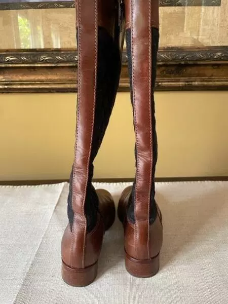 Tory Burch Rosalie Brown Leather/Black Quilted Tall Riding Boots 6M 2