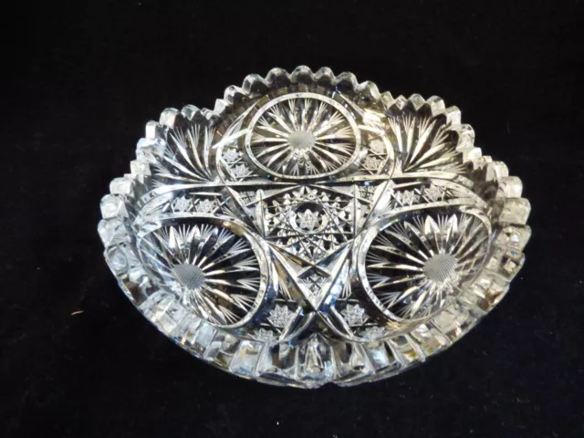 Antique VTG American Brilliant Period deep Cut Crystal round Bowl dish