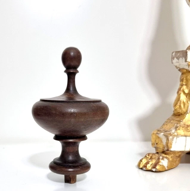 Turned wood post finial end cap topper 5" - French antique architectural salvage