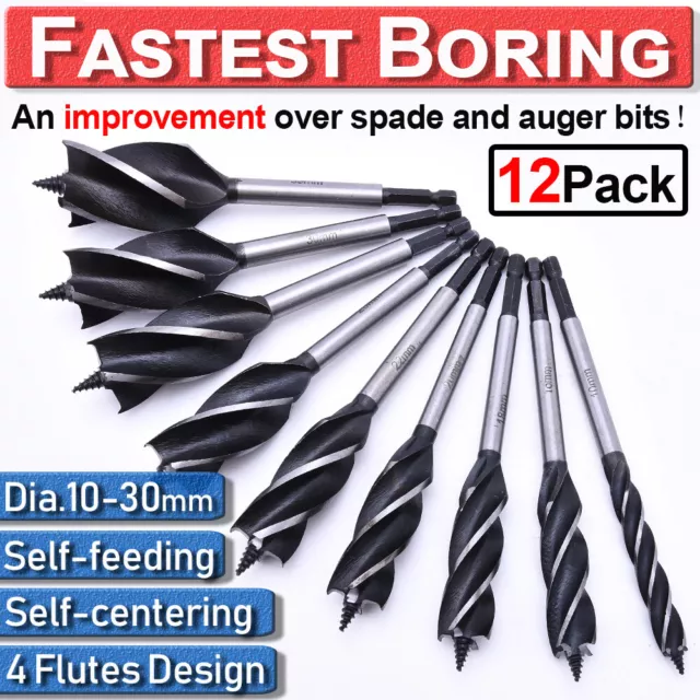 10-35mm High Speed Fast Cut Spade Bits Auger Wood Drill Bits Holesaw Boring UK