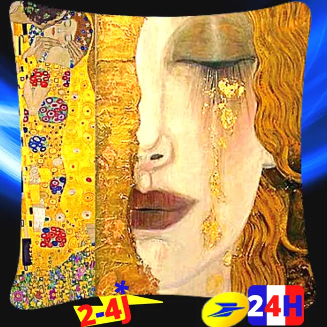 Decor-Housse de Coussin ART G.Klimt, FREYIA  GOLD TEARS 45x45CM LIN/Coton