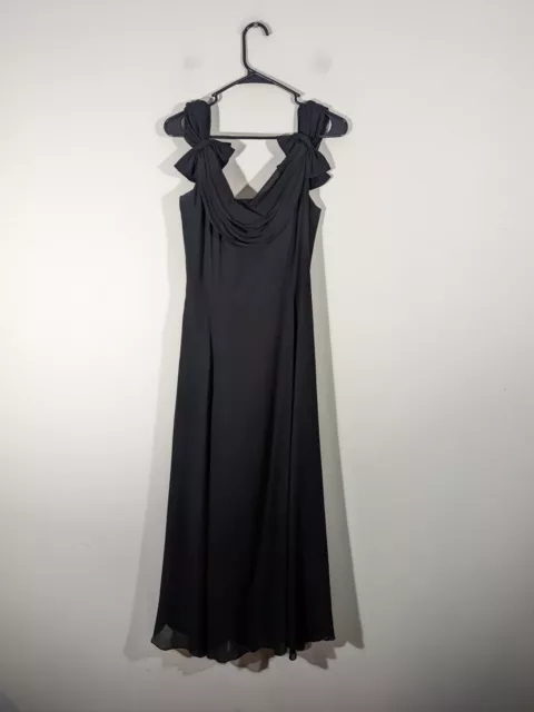 Laura Ashley Vintage 100% Silk Sleeveless Maxi Black Dress Women Size 12