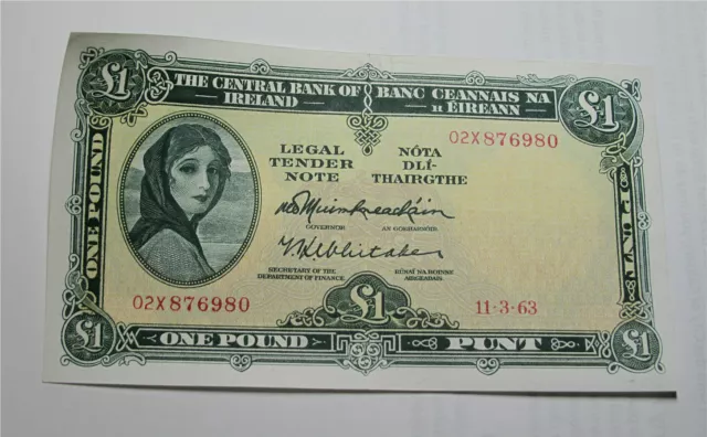 1963 Ireland - Republic Eire 1 Pound Punt banknote Lady Lavery emerald green