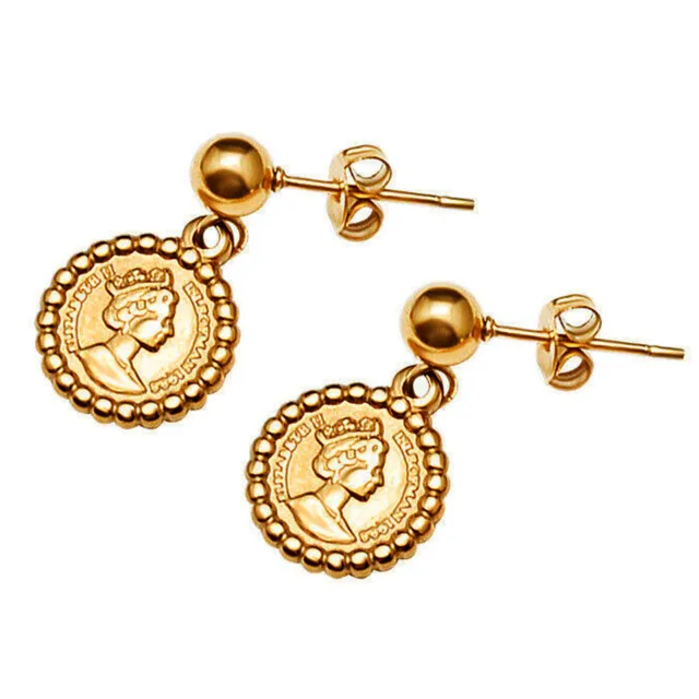 Woman Gold Plated Stainless Steel Elizabeth Queen Bead Earring Stud