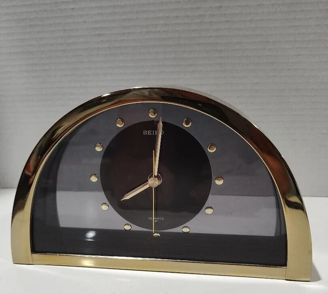 VINTAGE SEIKO QUARTZ Table Desk Clock Qqz137G Japan Working Gold Modern