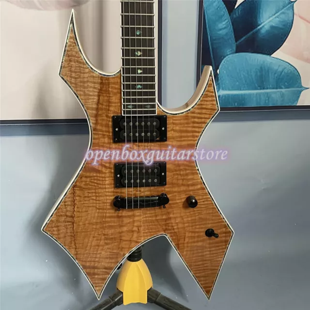 Natural Warlock Extreme 6 String Electric Guitar Abalone Inlay Solid Body Fast