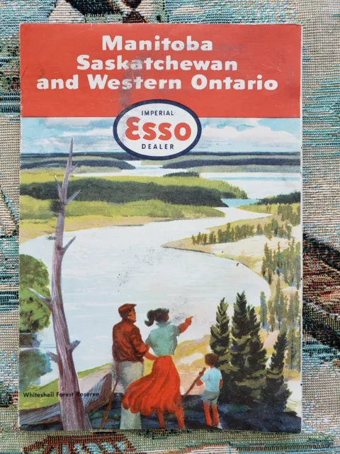 1955 Esso Large Map Manitoba  Saskatchewan & Western Ontario Road Maps Motoring