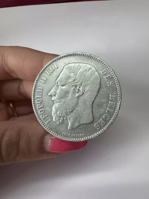 MONETA BELGIO LEOPOLDO II 5 FRANCHI 1873 25 grammi ARGENTO 900 PS