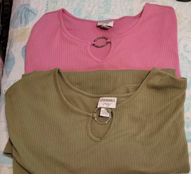 LOT OF 2 ESSENTIALS by MAGGIE WOMENS'S PINK & GREEN BLOUSES SIZE 4X