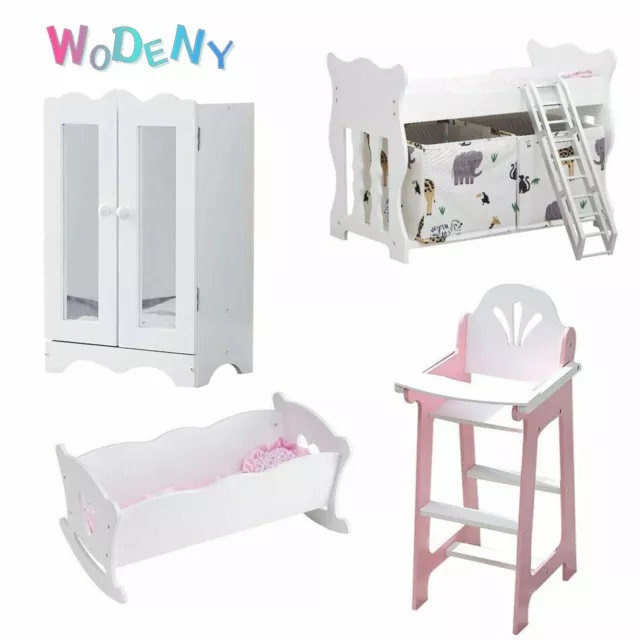 Kids Baby Doll Role Play Set Wooden Dolls High Chair/Crib Cot/Bunk Bed /Wardrobe