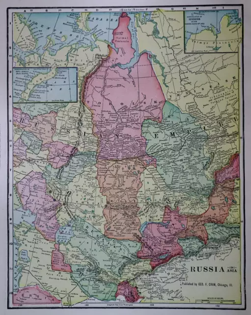 Old 1902 Cram Atlas Map ~ RUSSIA ~ (LG13x18) #1384