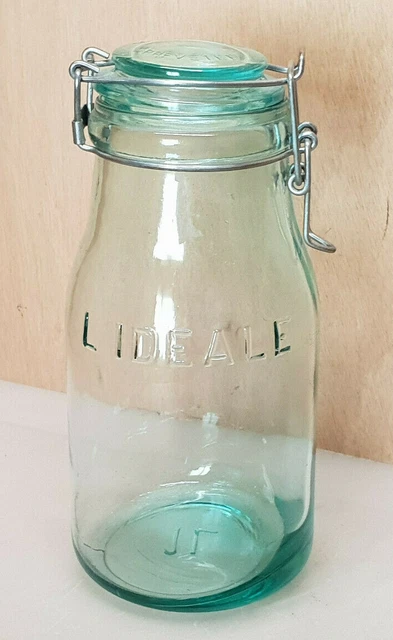 Bocal En Verre Solidex 1 Litre Vert - Ancien - Vintage - Occasion Fonctionnel