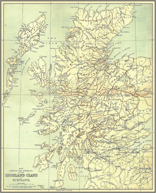 Map showing the Districts of the Highland Clans of Scotland Art Poster Print